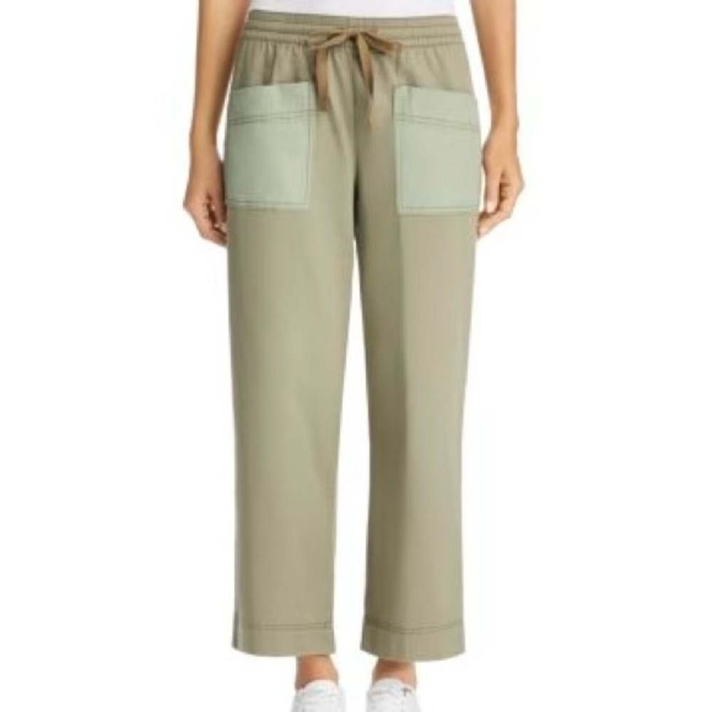 Tory Burch Womens Large Twill Cargo Pants Safari Khaki Pullon Comfy Relaxed